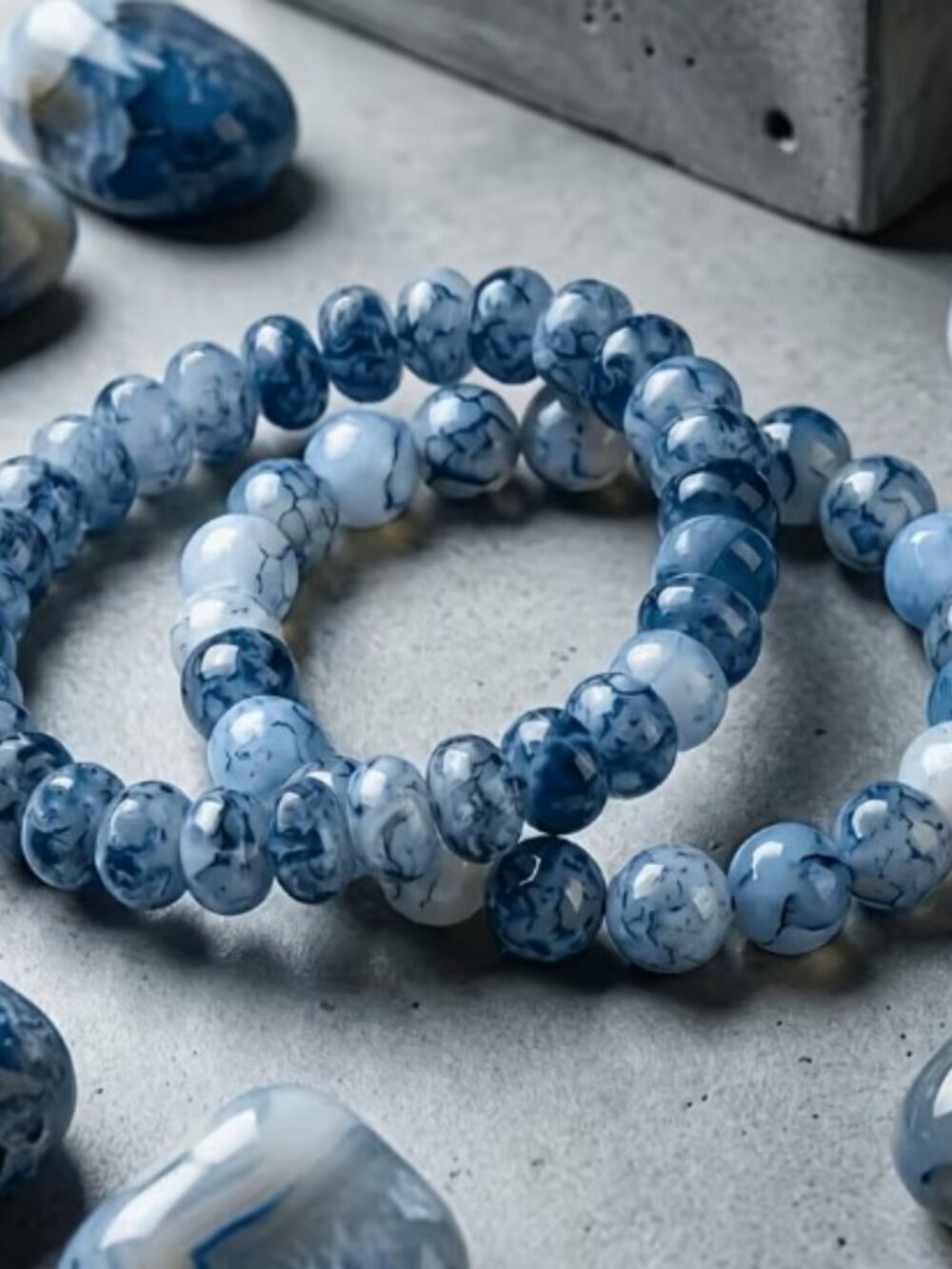 2pcs Blue Spotted White Agate Oval Abacus Beads Blue Spotted White Agate Beads